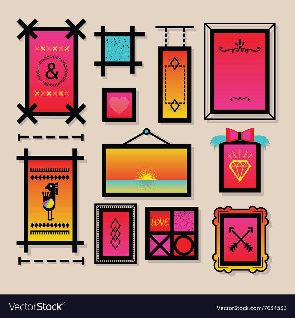 Colorful decoration symbols and frames icons set