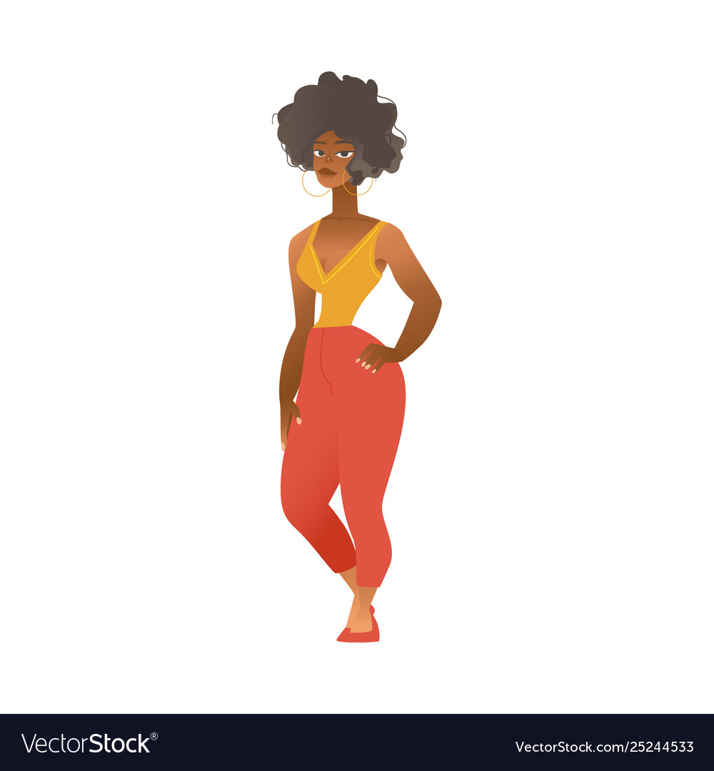 Cute African Black Woman Curly Hairstyle Vector Image