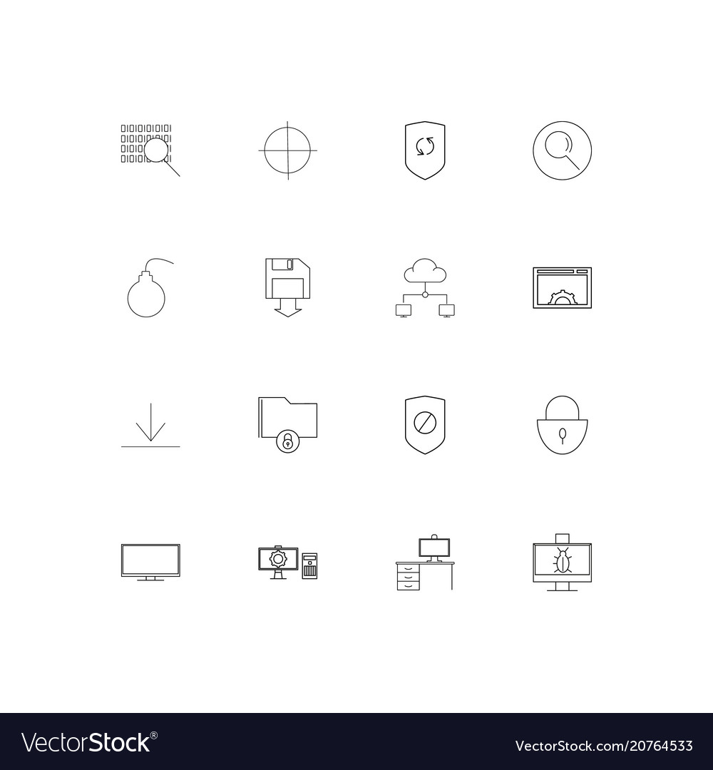Internet security linear thin icons set outlined