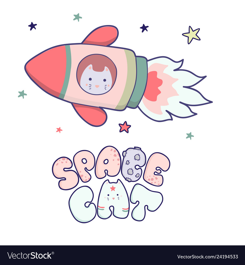 Japanese kawaii cat travels in space