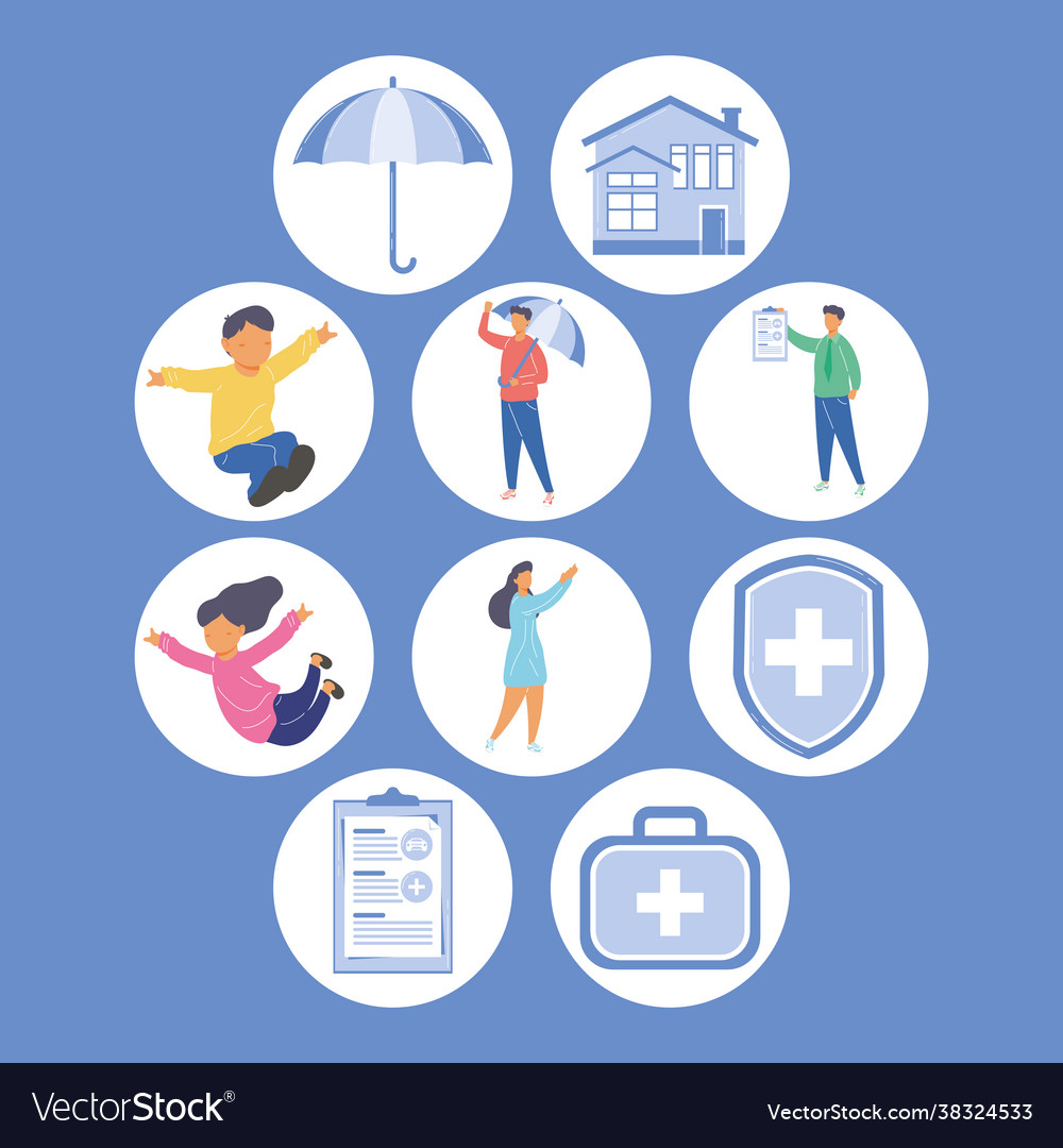 people-with-insurance-symbol-set-royalty-free-vector-image