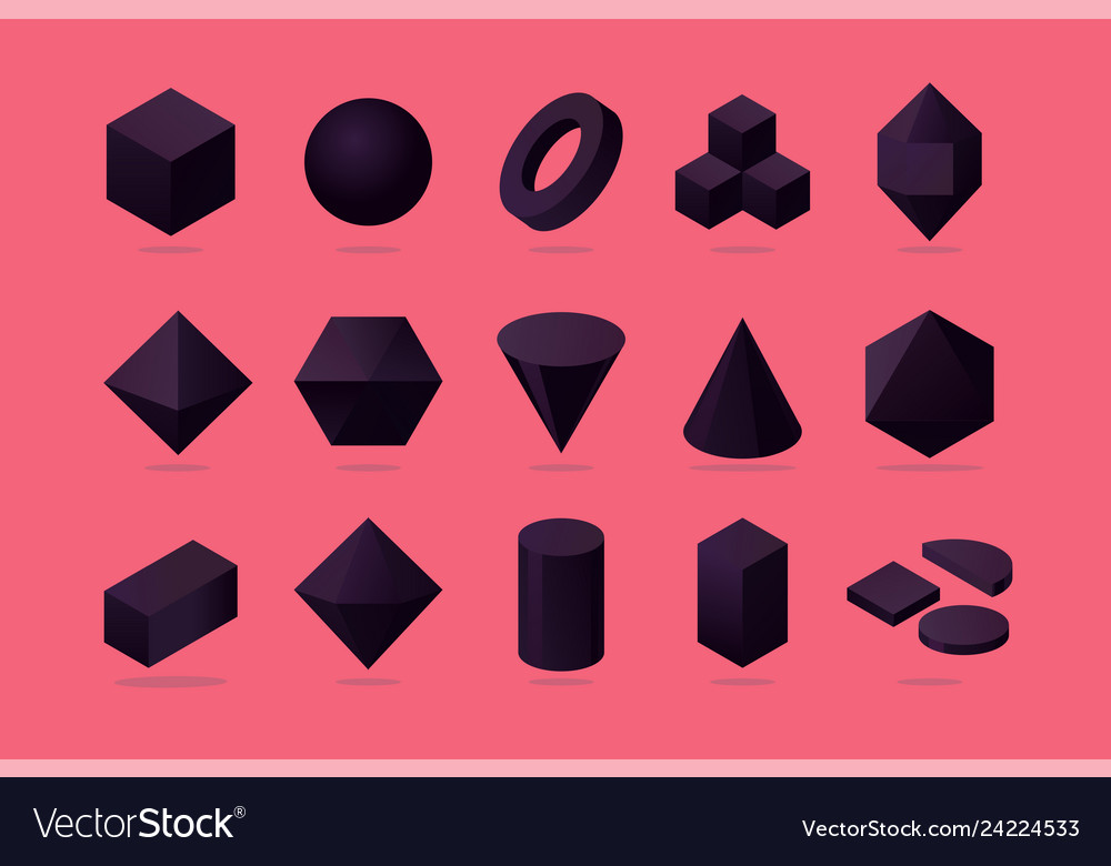 Set 3d Object Basic Polygone Shapes Isometric Vector Image