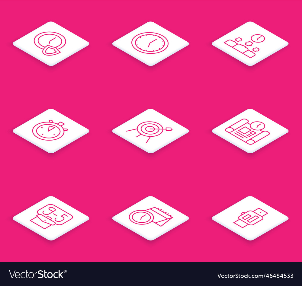 Set line clock with shield time management vector image Set line clock with shield time management