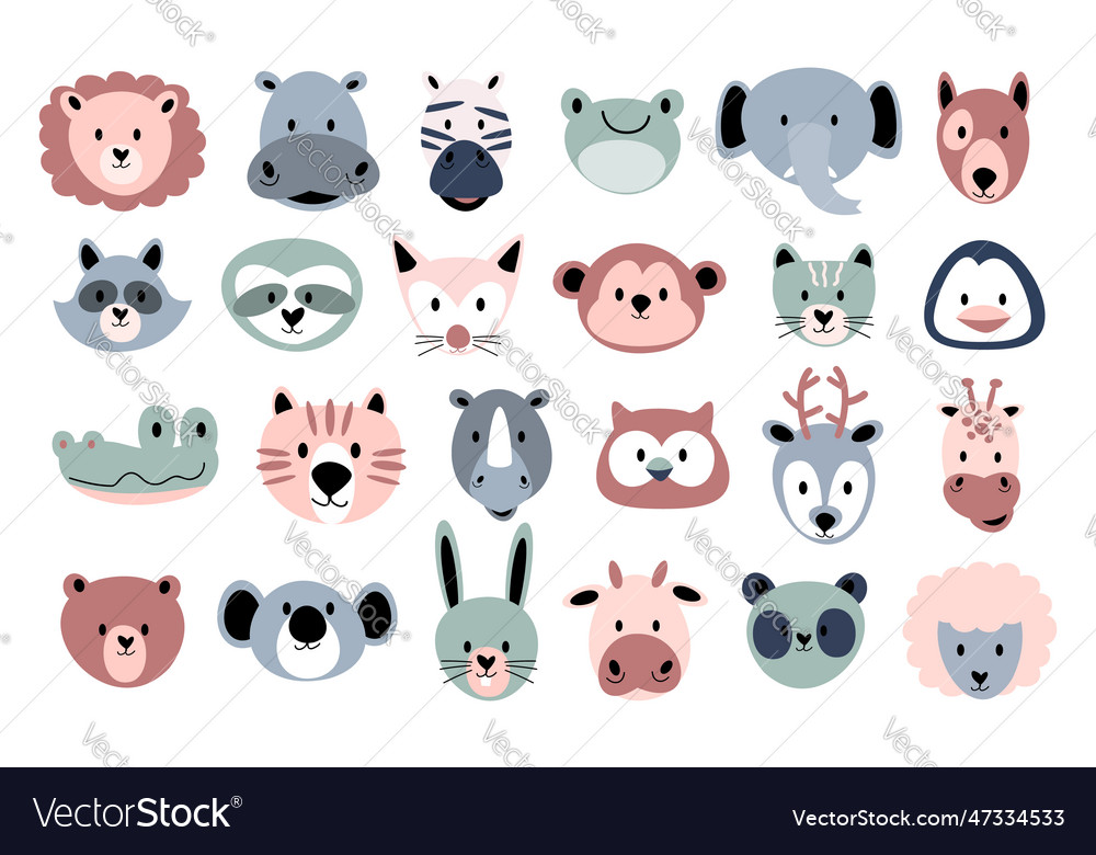 Wildlife Animals Head Flat Design Vintage Style Vector Image