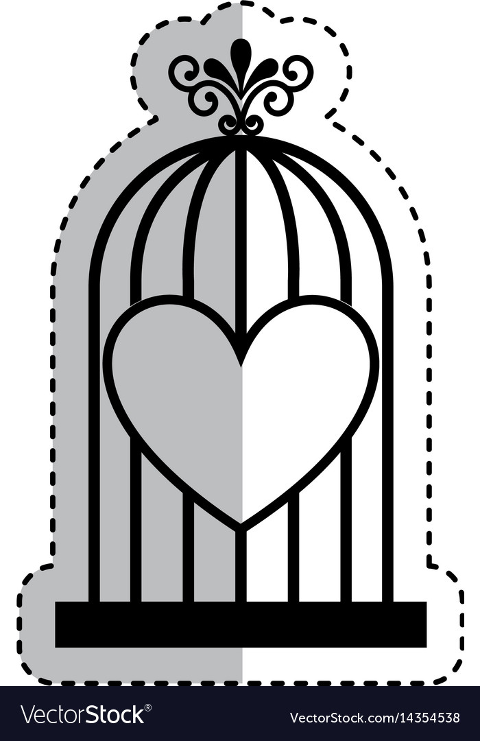 Bird cage with heart isolated icon