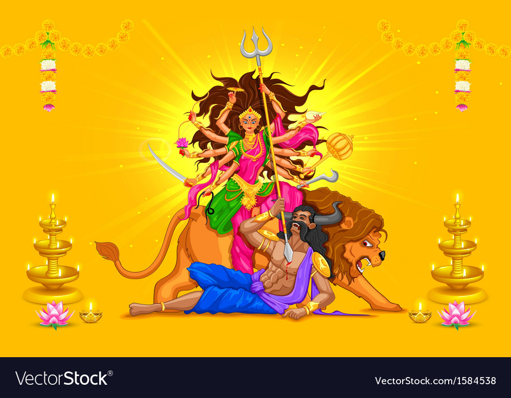 Happy dussehra with goddess durga Royalty Free Vector Image