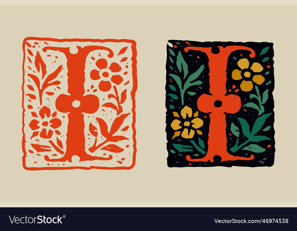 I letter medieval grunge gothic initial 16th Vector Image