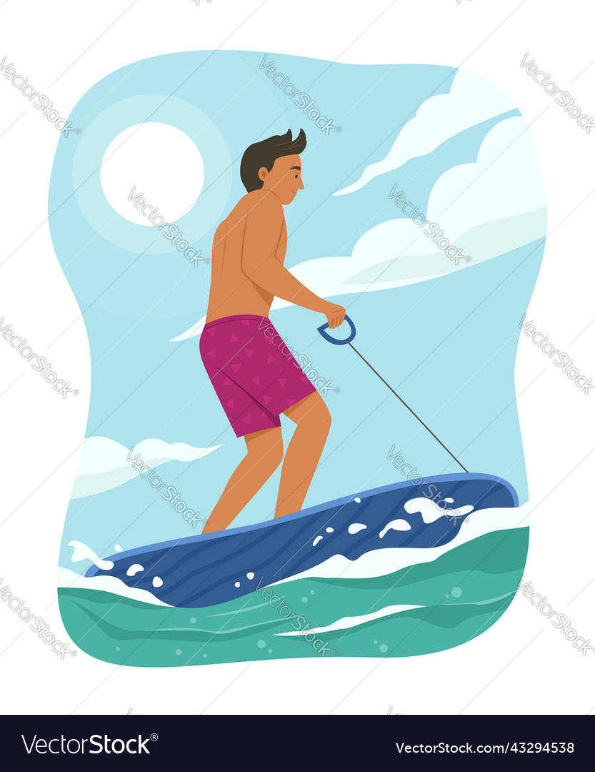 Man playing electric surfboard on summer season