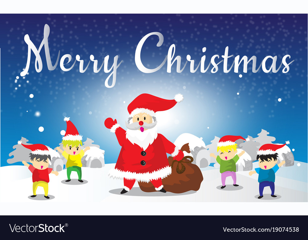 Santa claus and children hello merry christmas