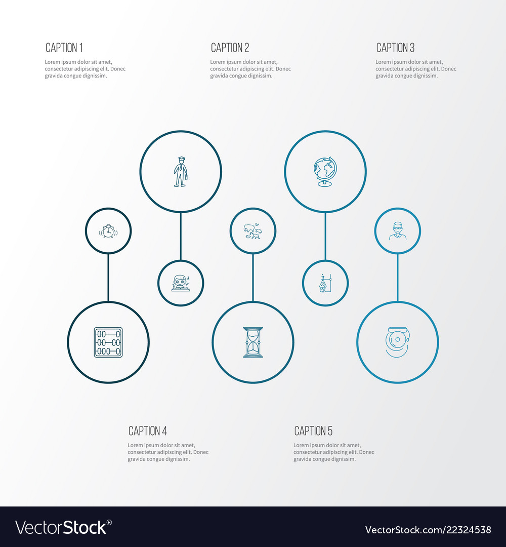 School icons line style set with alarm zoology