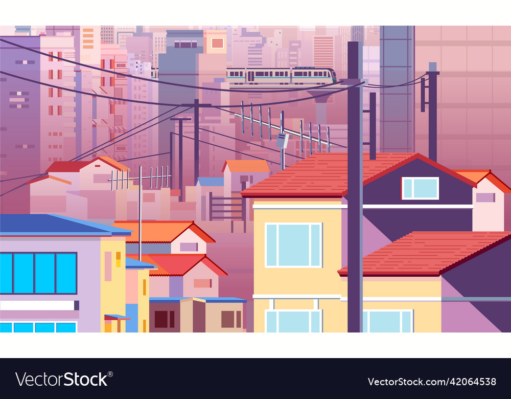 Suburban view in the evening densely populated