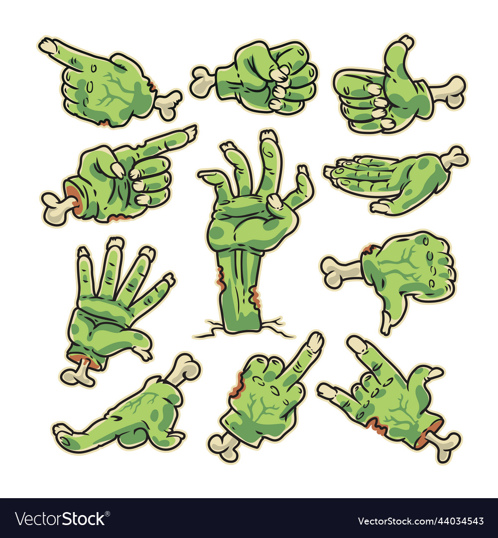 Cartoon zombie hands collection colorful Vector Image