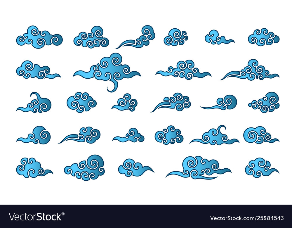 cloud-in-chinese-style-abstract-blue-cloudy-set-vector-image