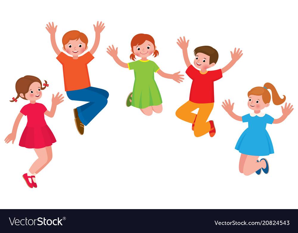 Group of cheerful children in a jump cartoon Vector Image