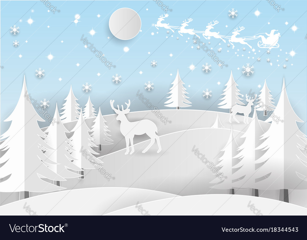 Santa claus on the sky with snowflake deer