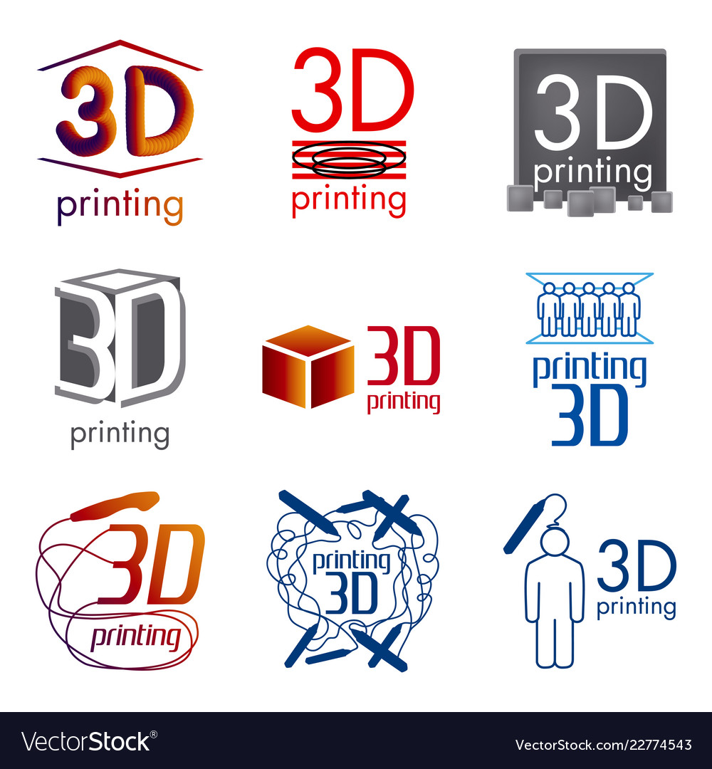 Set logos 3d printing and 3d pens Royalty Free Vector Image