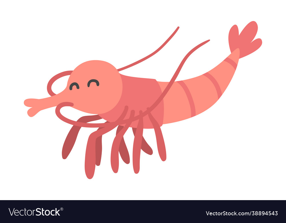 Shrimp character as aquatic mammal with funny face