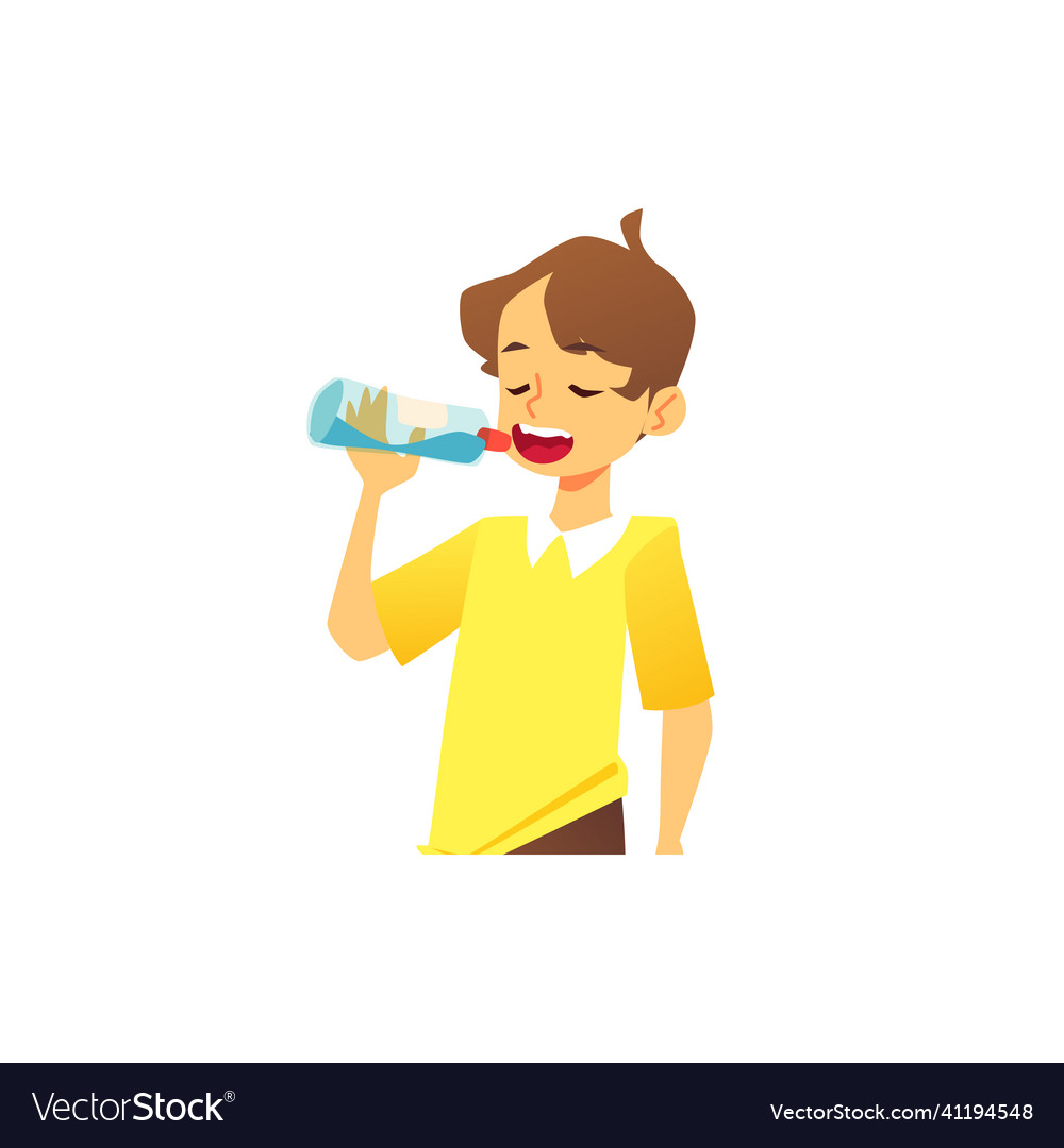 Child boy drinking pure water from bottle flat Vector Image