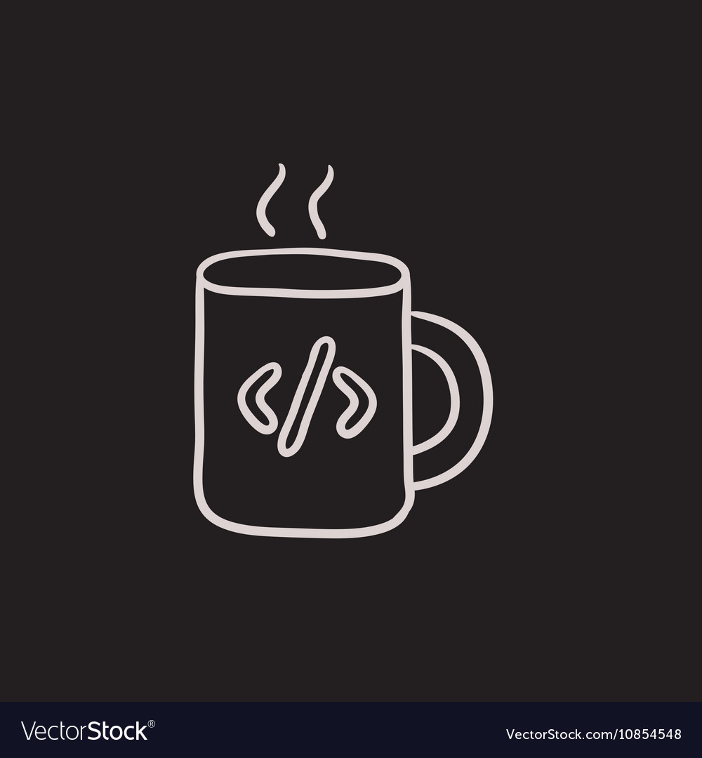 Cup of coffee with code sign sketch icon Vector Image