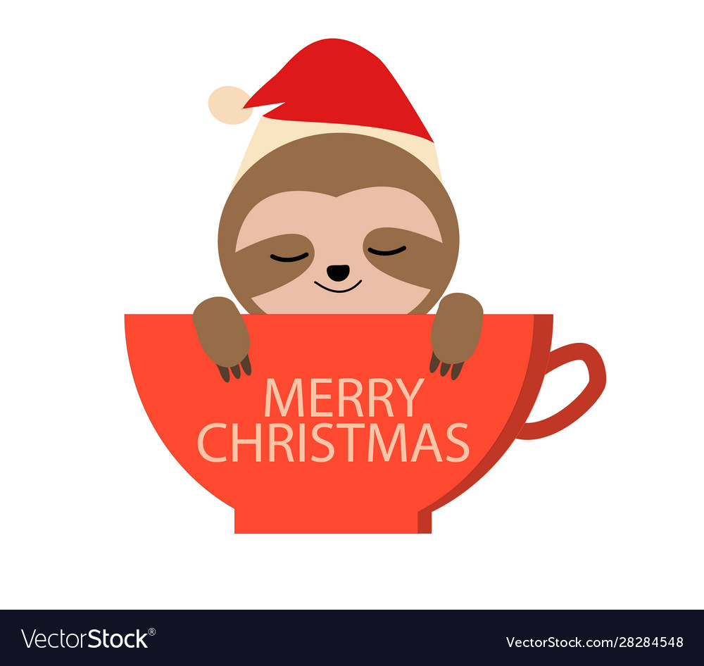 Cute cartoon sloth in red coffee cup can be used