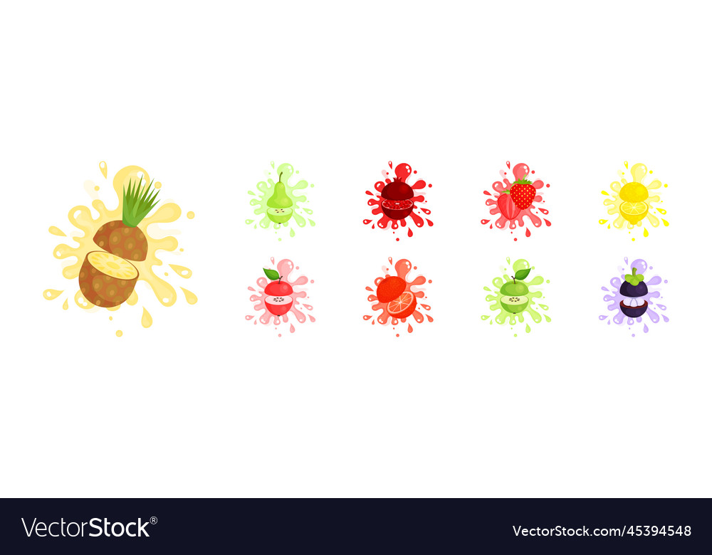 Fresh and juicy fruit cut on half with splashes vector image Fresh and juicy fruit cut on half with splashes