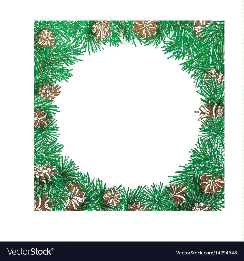 Pine branch and cone round frame