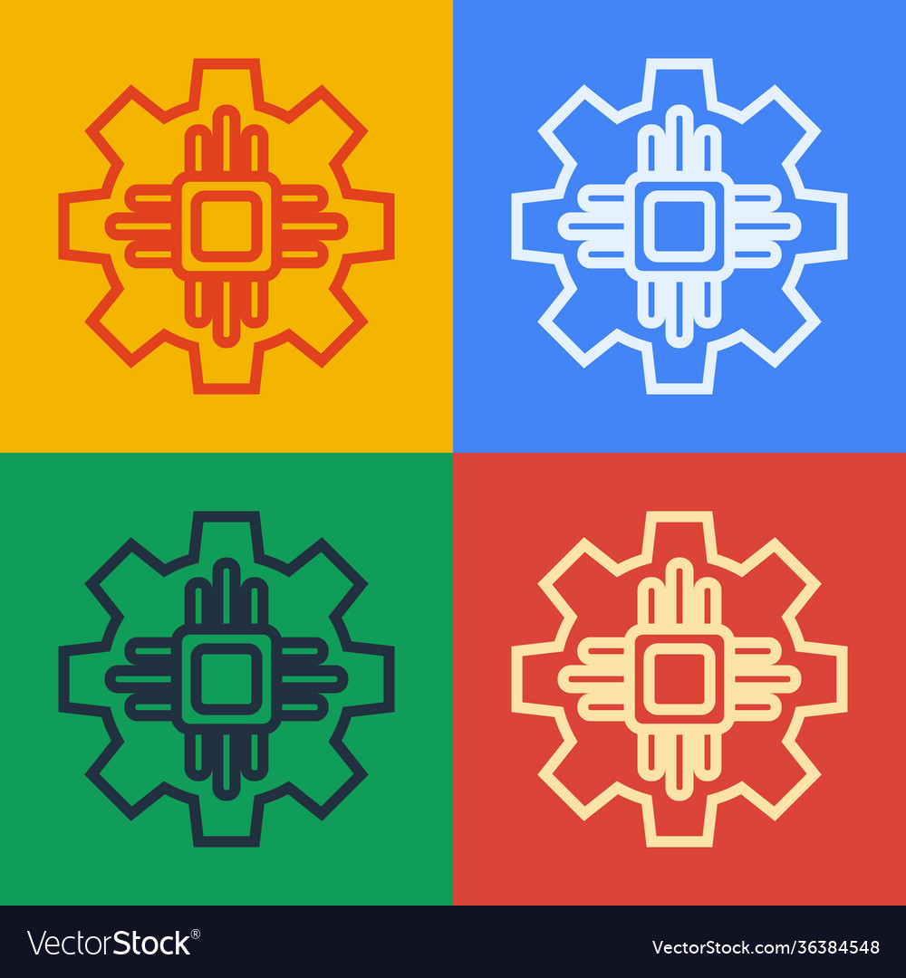 Pop art line processor icon isolated on color vector image Pop art line processor icon isolated on color