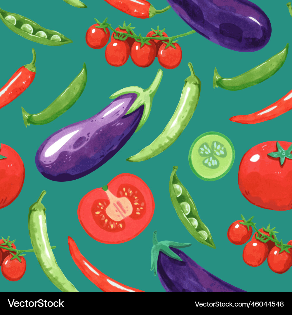 Seamless pattern with vegetables tomatoes pea Vector Image