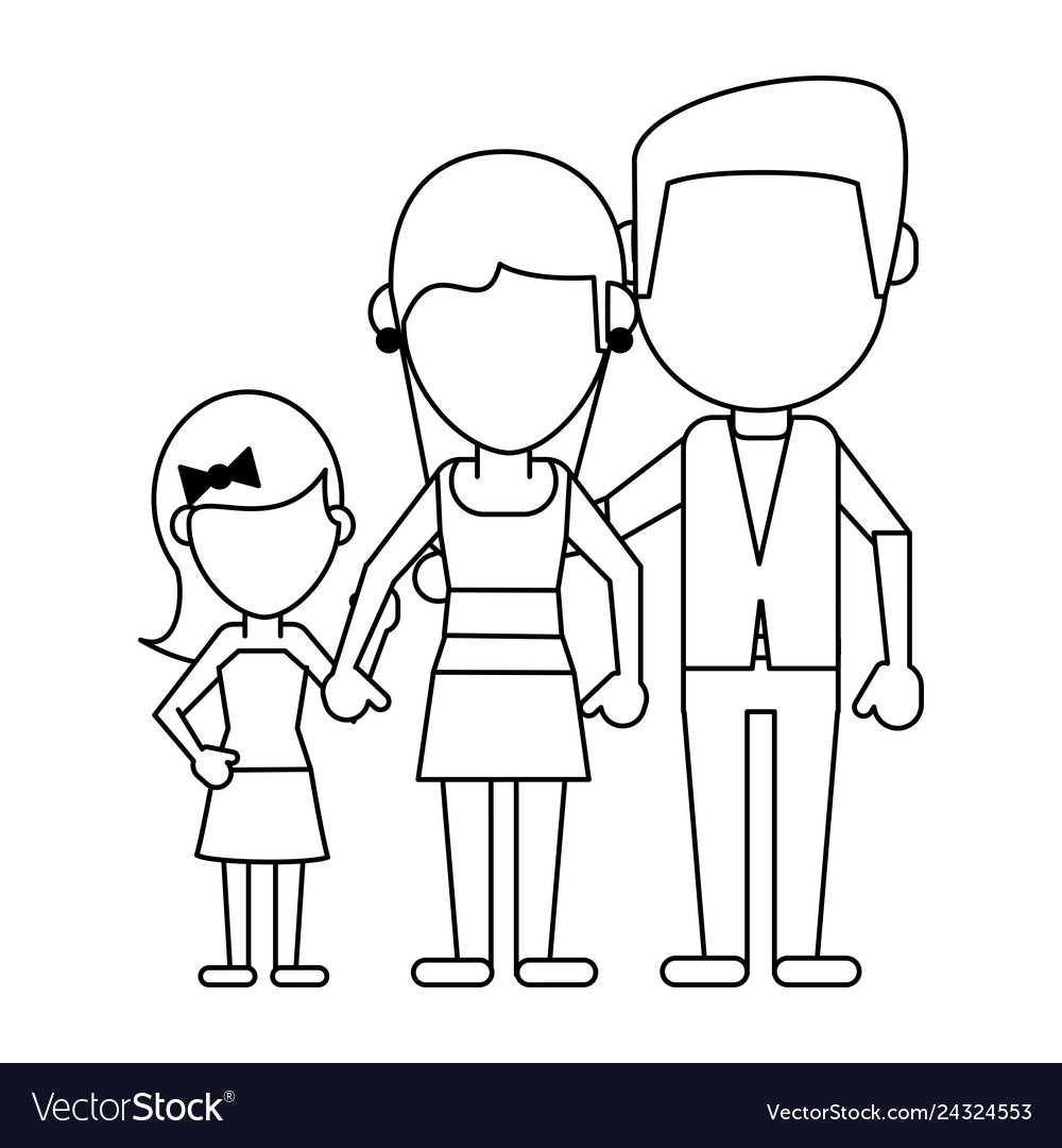 Family avatar faceless cartoon in black and white