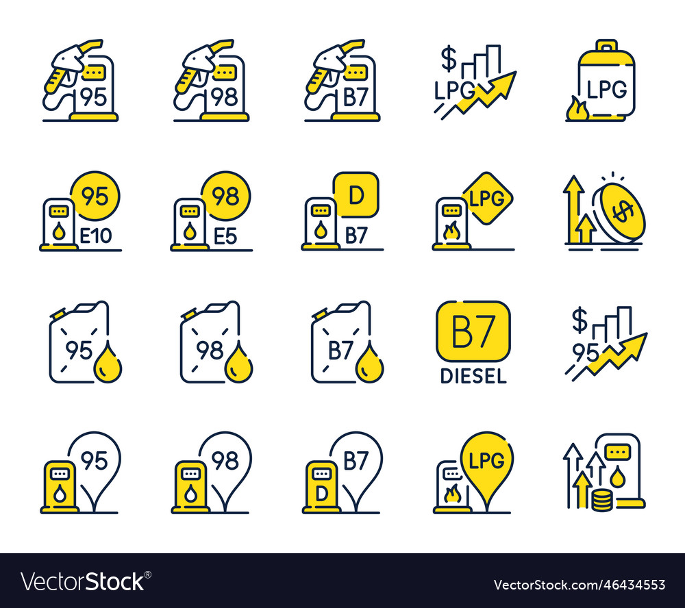 Filling gas station line icons petrol canister