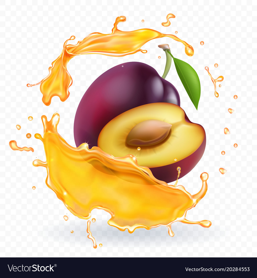 Plum juice splash realistic fresh fruit Royalty Free Vector