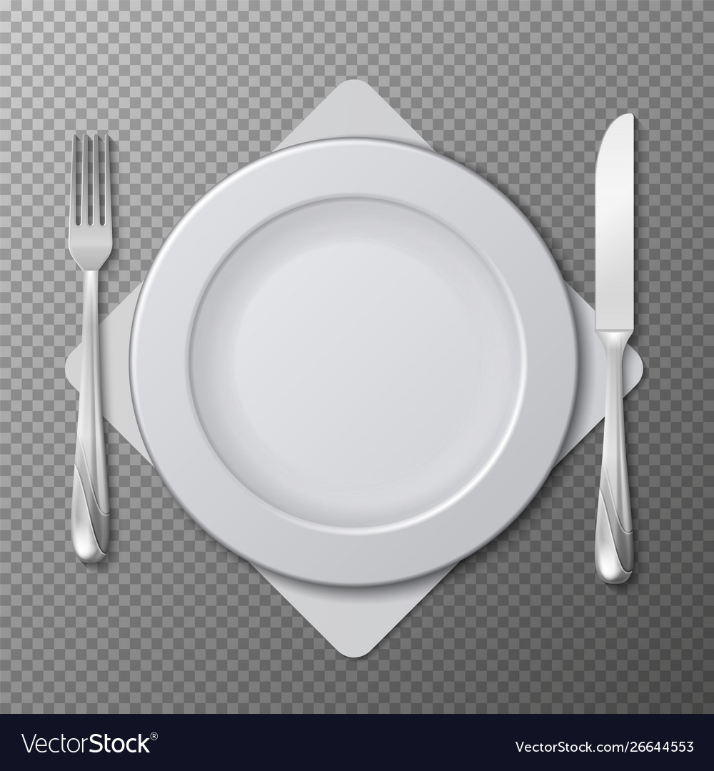 Realistic plate cutlery table setting 