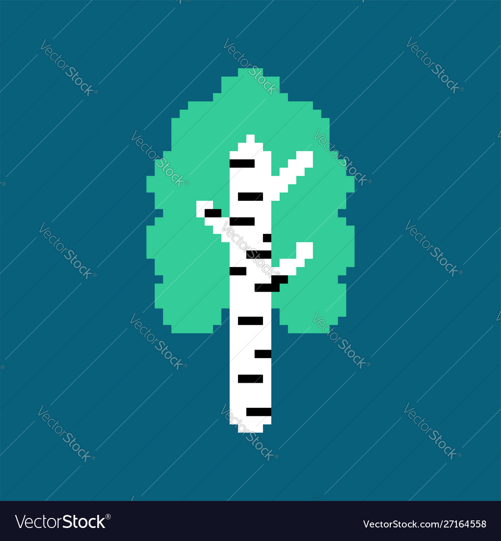 Birch pixel art national russian tree Royalty Free Vector