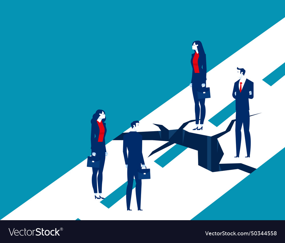 Business team with crack in the road blocks Vector Image