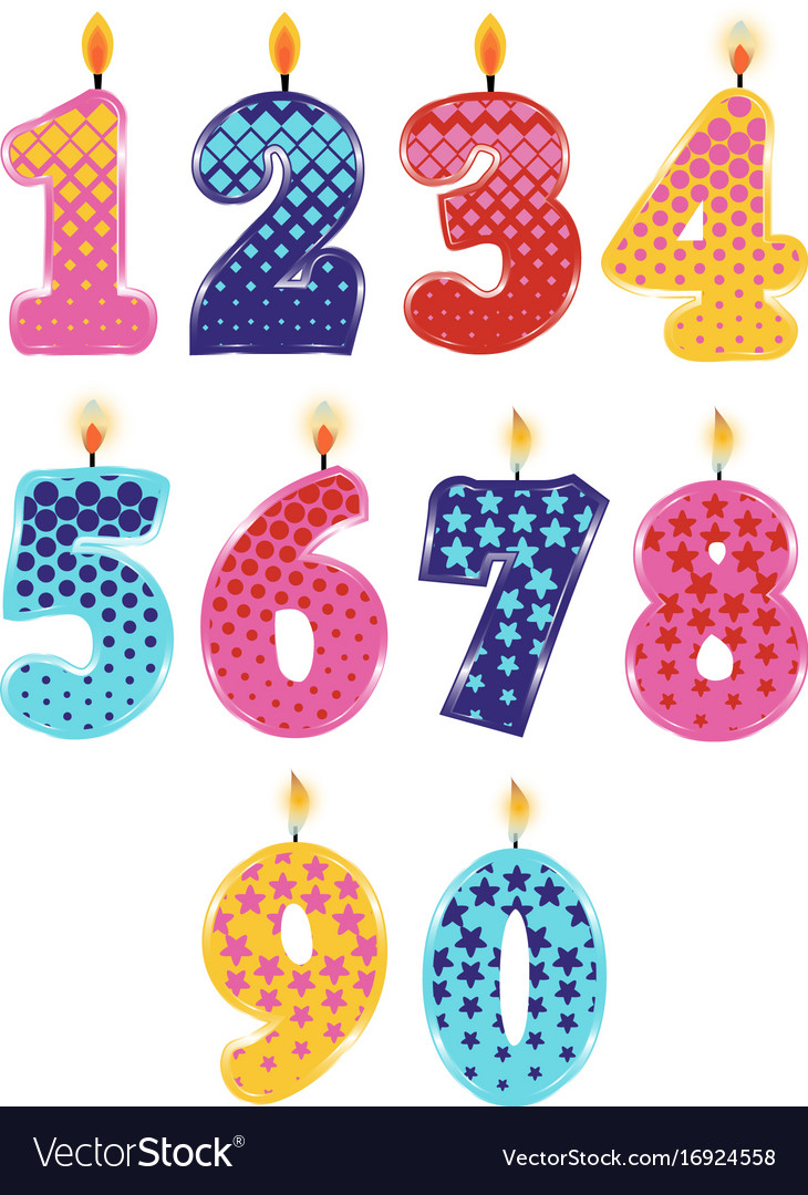 Candle numbers 0 to 9 Royalty Free Vector Image