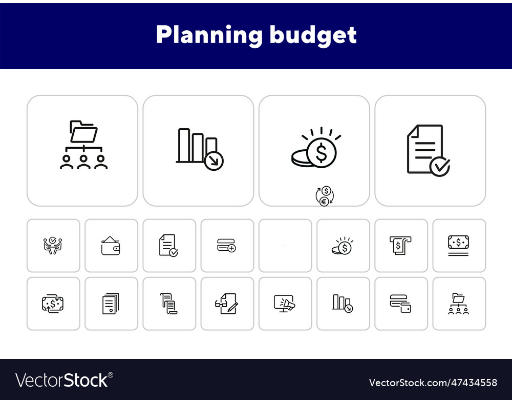 Planning budget line icon set