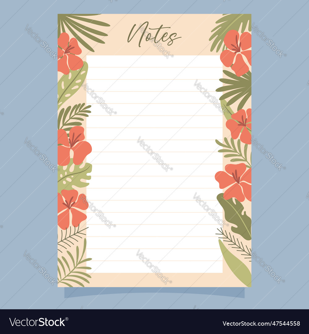 Printable notes concept with tropical exotic