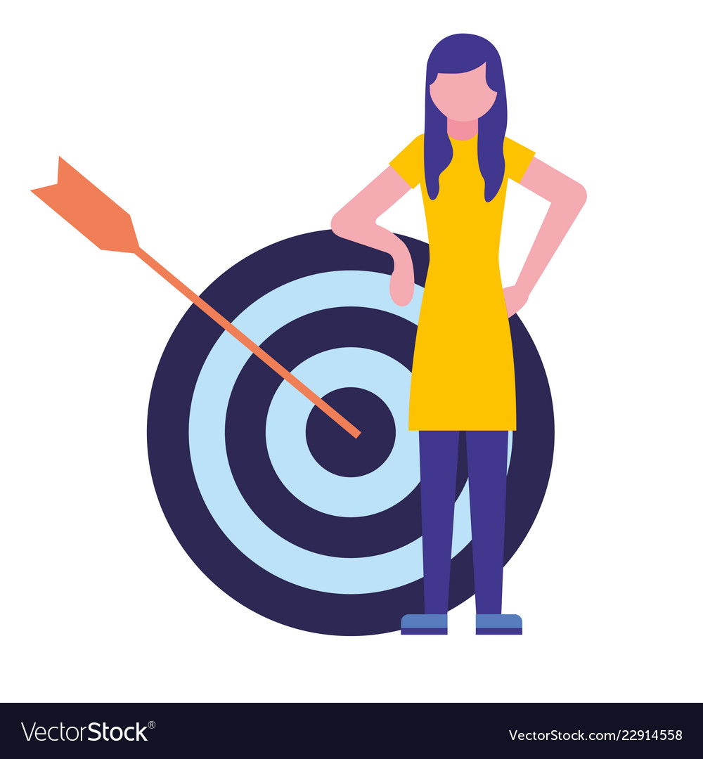 Woman standing near target marketing Royalty Free Vector