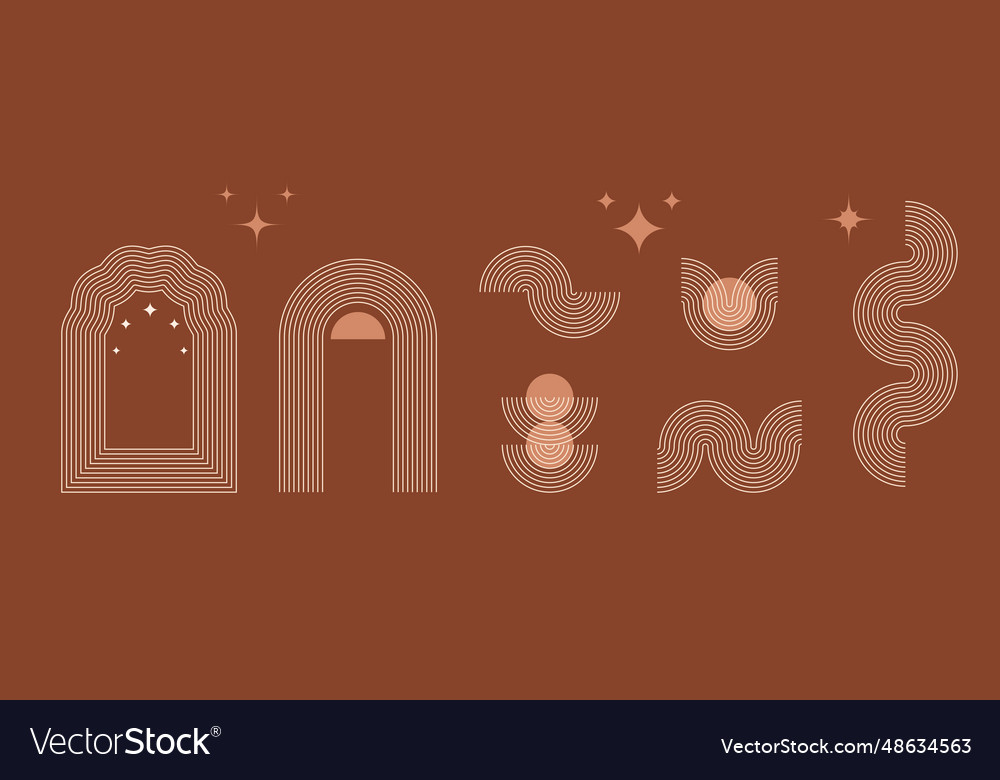 Boho style linear arch element collection vector image Boho style linear arch element collection