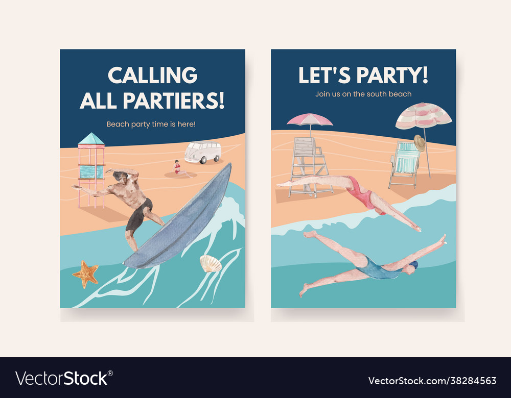 Card template with beach vacation concept design