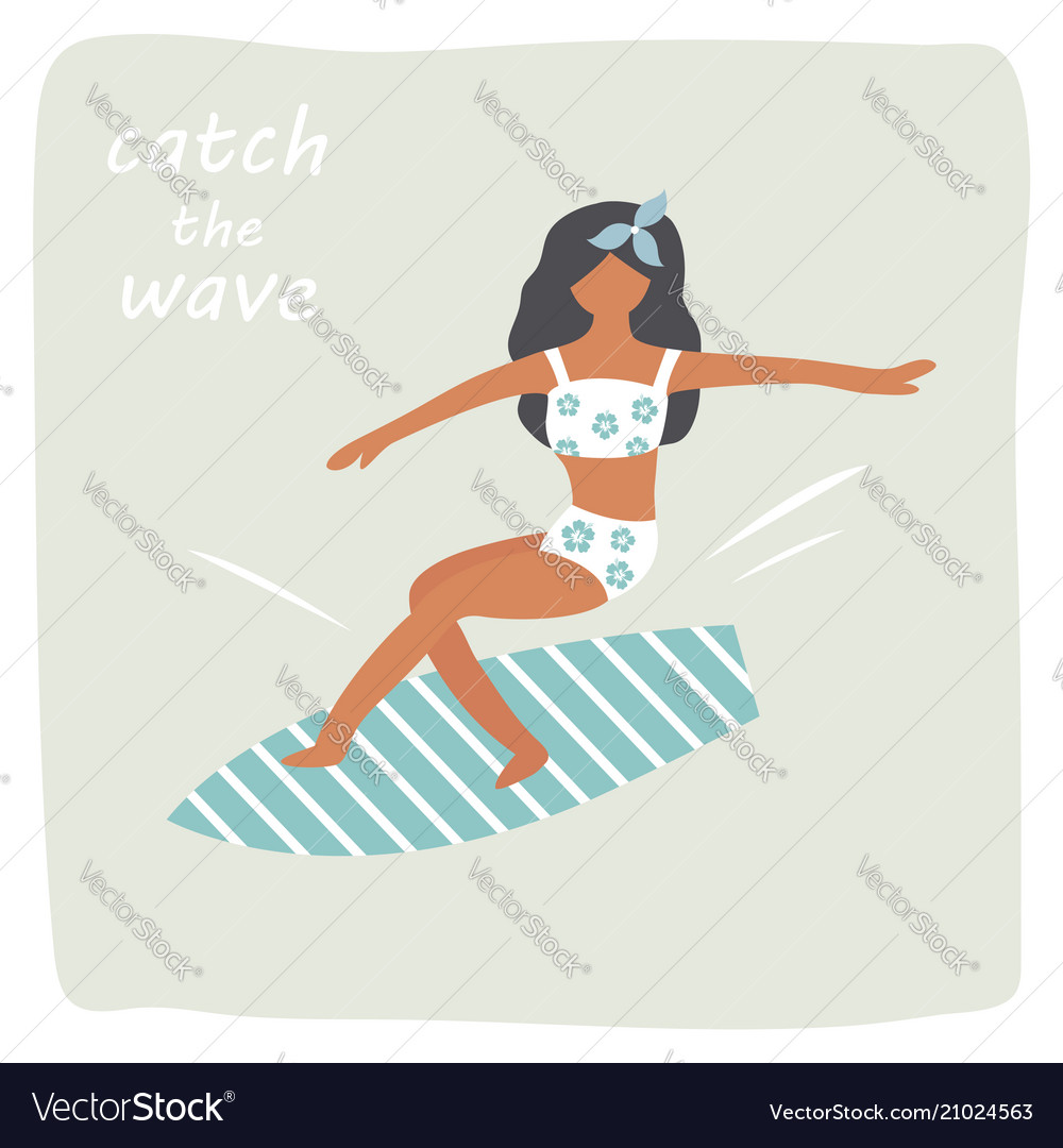 Girl surfing waves vintage poster