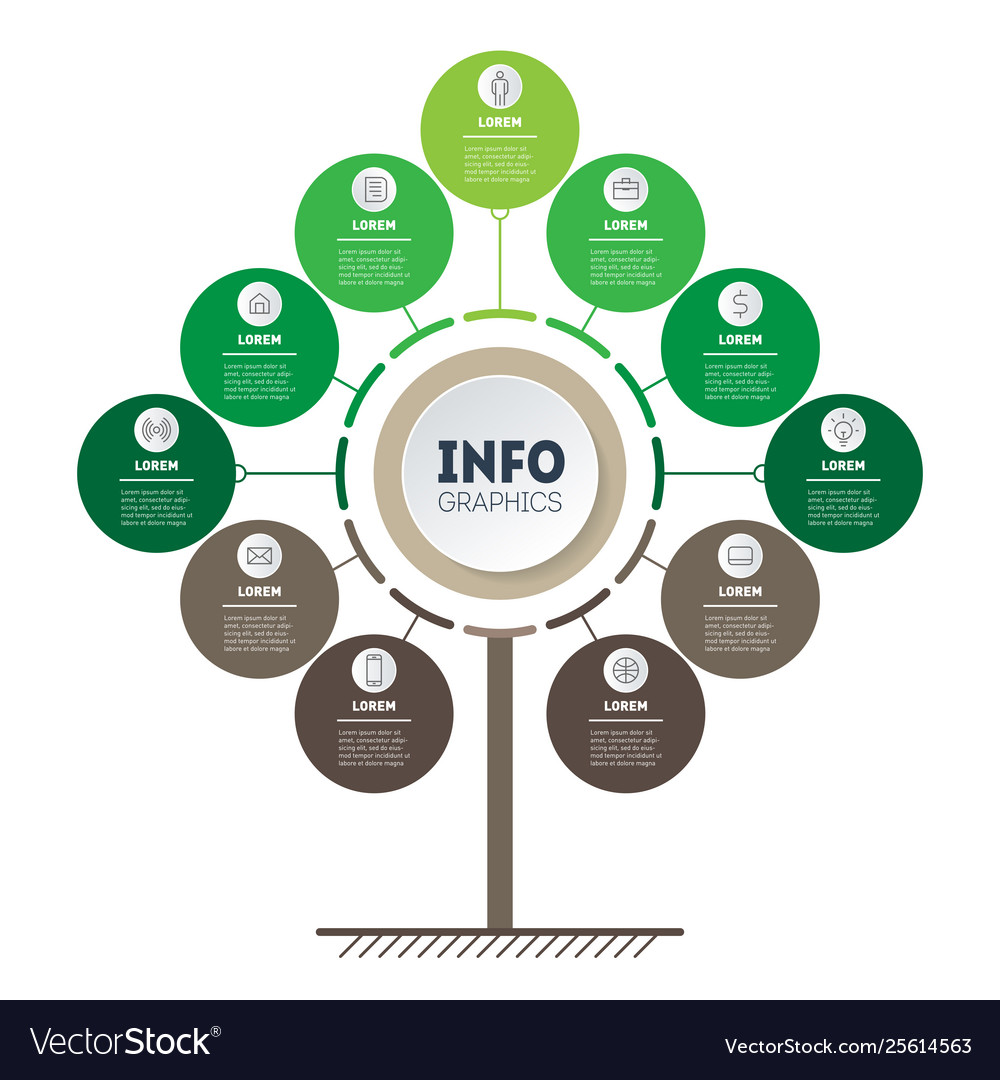 Vertikale grüne Zeitleiste Infografiken Baum