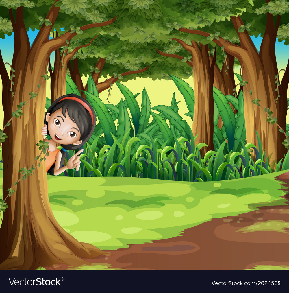 A young girl hiding at the forest Royalty Free Vector Image