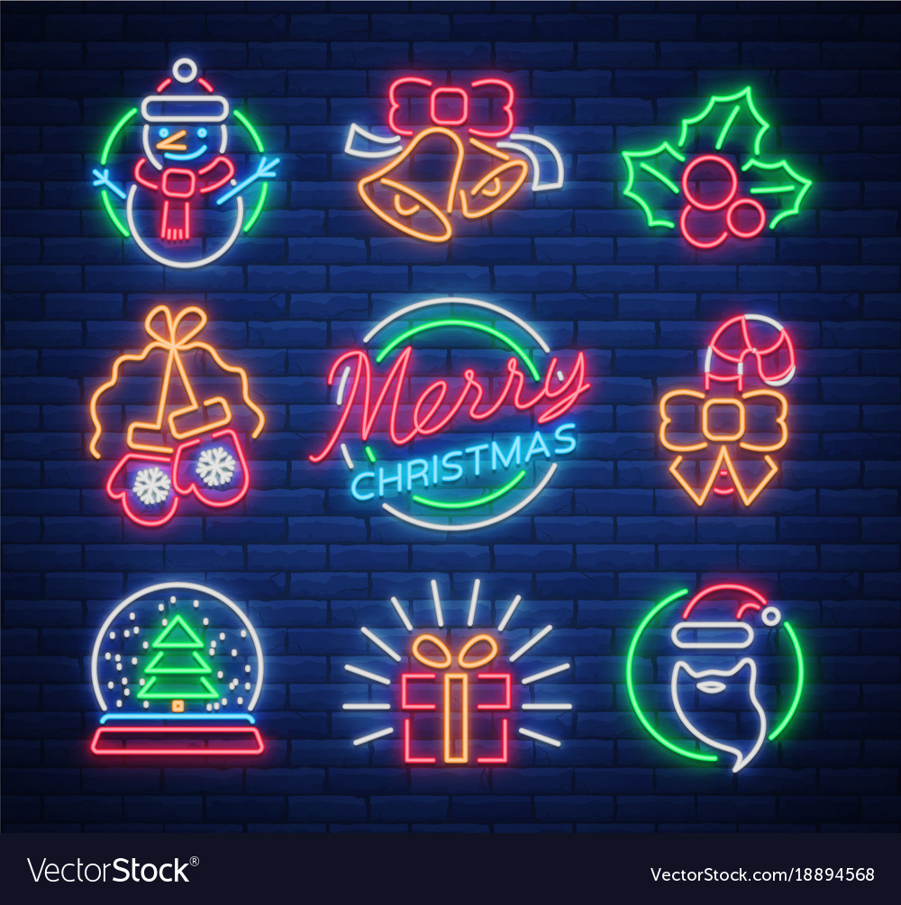 Christmas Neon Signs On Royalty Free Vector Image Neon Signs On Royalty Free Vector Image