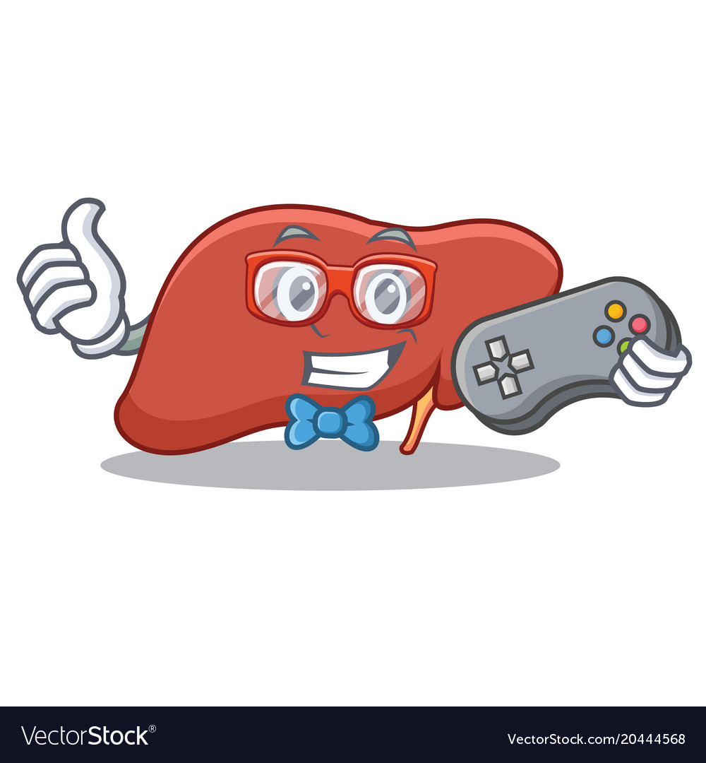 Gamer liver character cartoon style