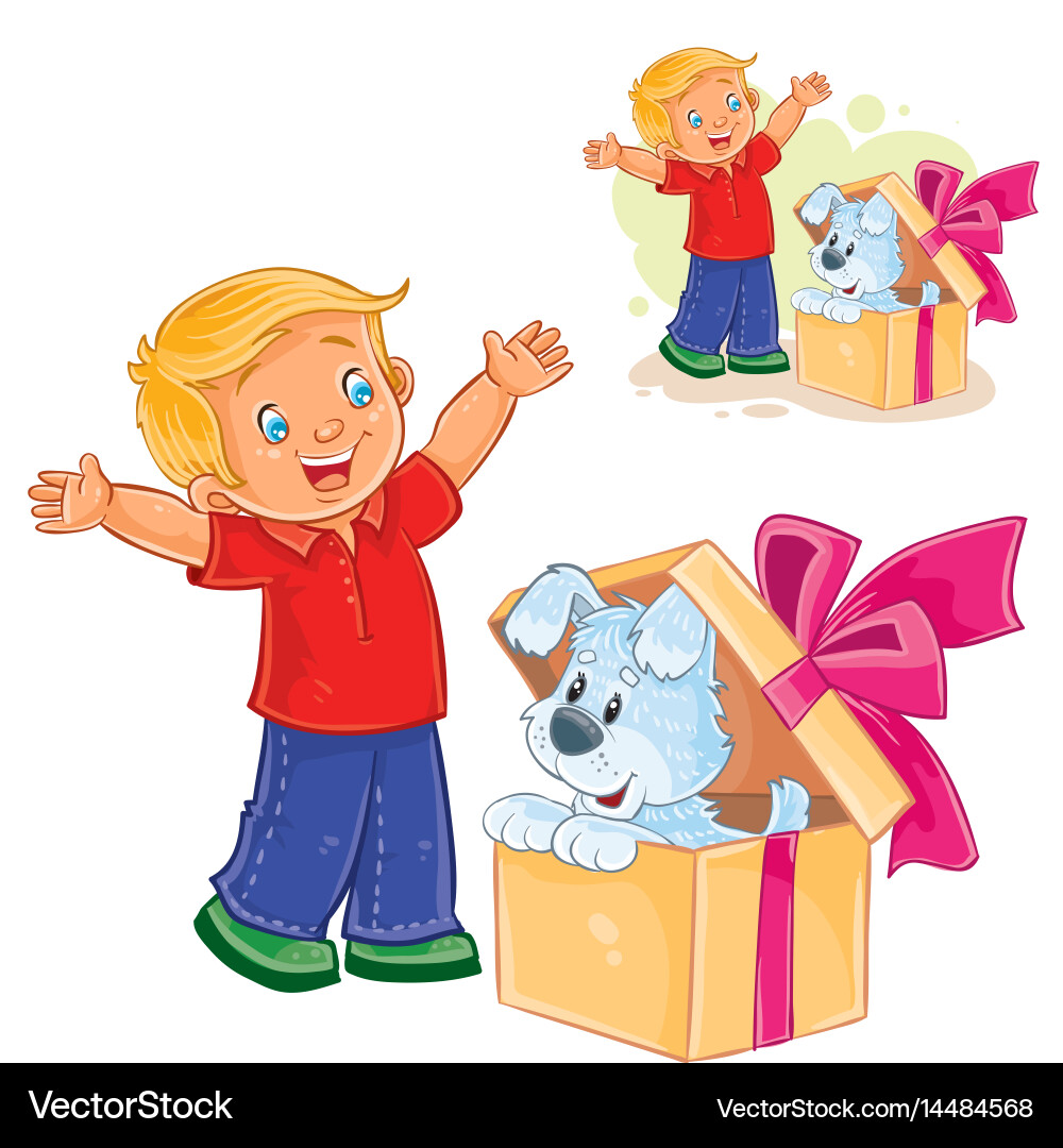 Little boy opened a gift box and saw a Royalty Free Vector