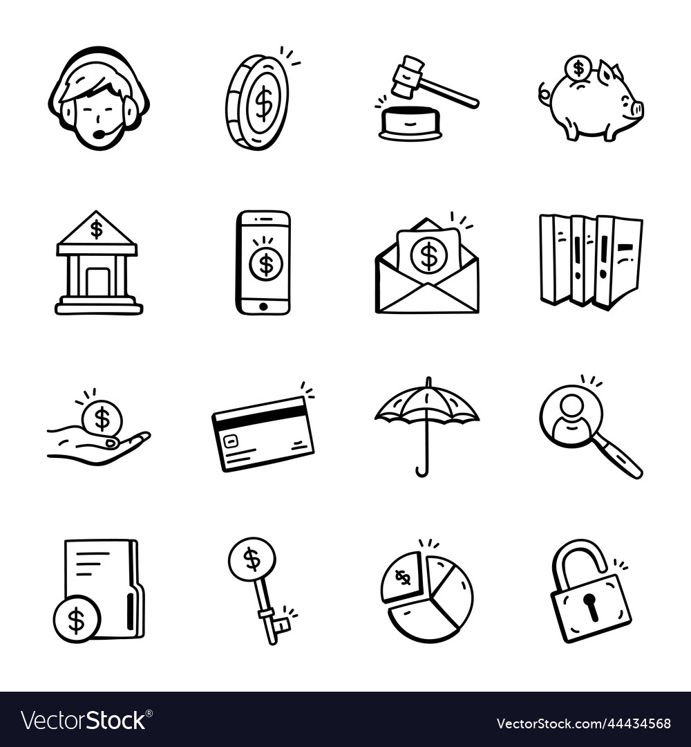 Pack of bank hand drawn icons