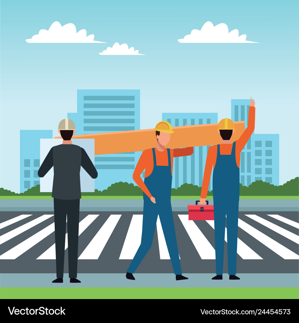 Construction workers workers tools Royalty Free Vector Image