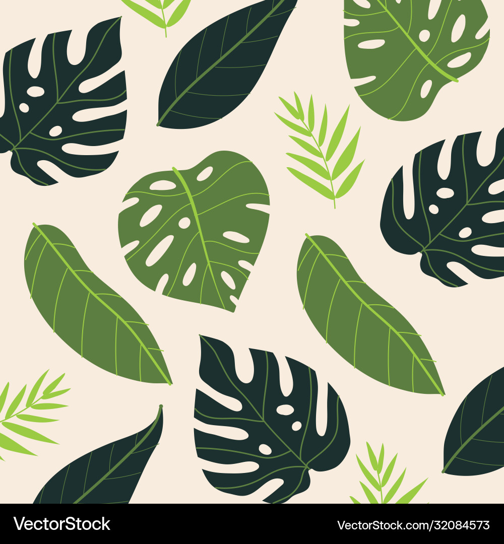 Leafs plants tropical pattern background Vector Image