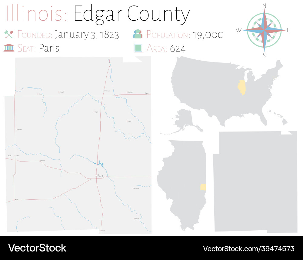 Map of edgar county in illinois Royalty Free Vector Image